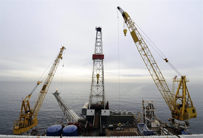 FILE - In this May 1, 2009 file photo, offshore oil drilling platform 'Gail' operated by Venoco, Inc., is shown off the coast of Santa Barbara, Calif.