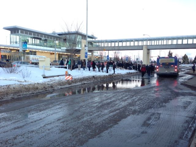 The Edmonton LRT was suspended Wednesday morning between Century Park and South campus stations, forcing passengers to be transported by bus, Wednesday, January 15, 2014.