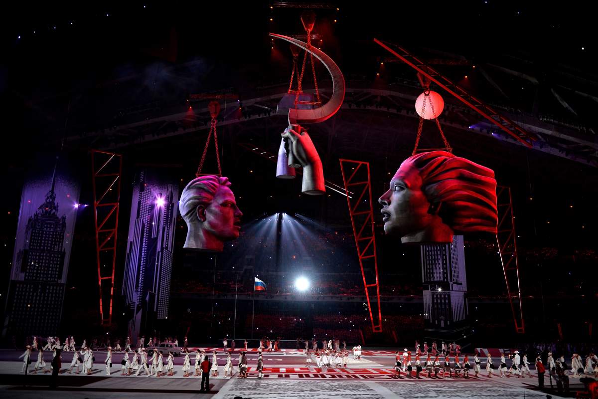 A picture taken during the Opening Ceremony of the Sochi 2014 Winter Olympics at Fisht Olympic Stadium on February 7, 2014 in Sochi, Russia.
