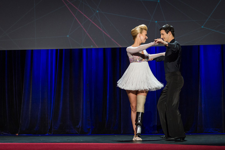 Adrianne Haslet-Davis dances on the TED Talks stage in Vancouver.