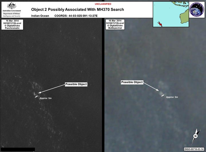 Second satellite image released by the Australian Maritime Safety Authority shows possible debris from missing Malaysian jet.