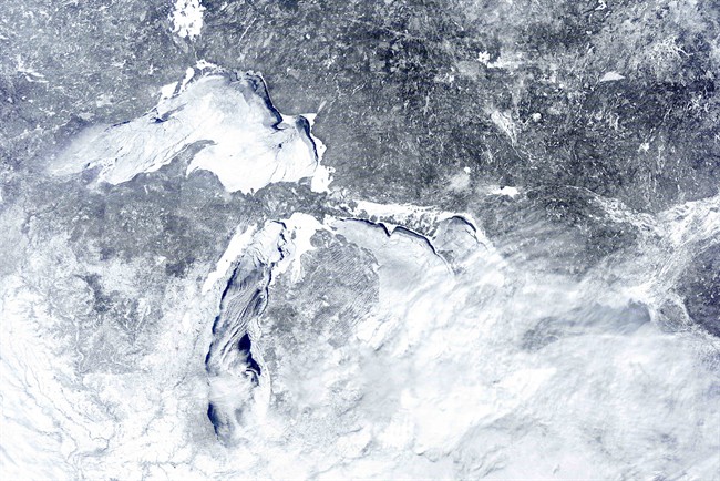 The U.S. Army Corps of Engineers said that the heavy ice cover and snowfall across the Great Lakes basin should help water levels move closer to normal over the next six months. 