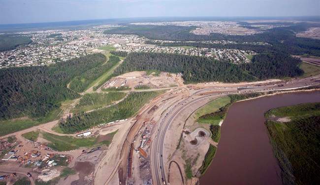 The Athabasca River is seen from a helicopter in Fort McMurray, Alta., Tuesday, July 10, 2012.