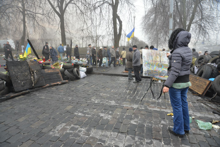 An artist has been painting the events of the past months in Kyiv's Independence Square.