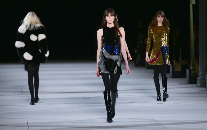 A model walks the runway during the Saint Laurent show as part of the Paris Fashion Week Womenswear Fall/Winter 2014-2015 at Le Carreau du Temple on March 3, 2014 in Paris, France.