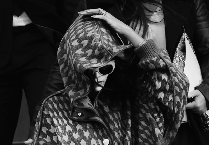 Rihanna leaves the Stella McCartney show as part of the Paris Fashion Week Womenswear Fall/Winter 2014-2015 at the Opera on March 3, 2014 in Paris, France.