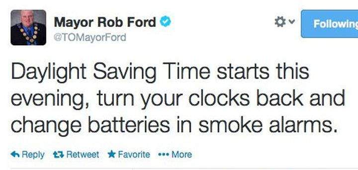 This tweet urging the public to turn clocks back for Daylight Savings Time was deleted and replaced Saturday night. 