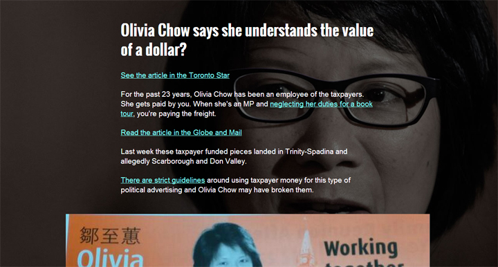 A screenshot of the John Tory campaign website, valueofadollar.ca