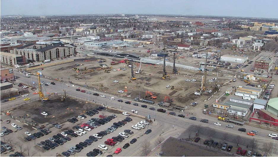 Construction site of the new downtown arena, between 104 and 102 St. and 104 and 105 Ave.