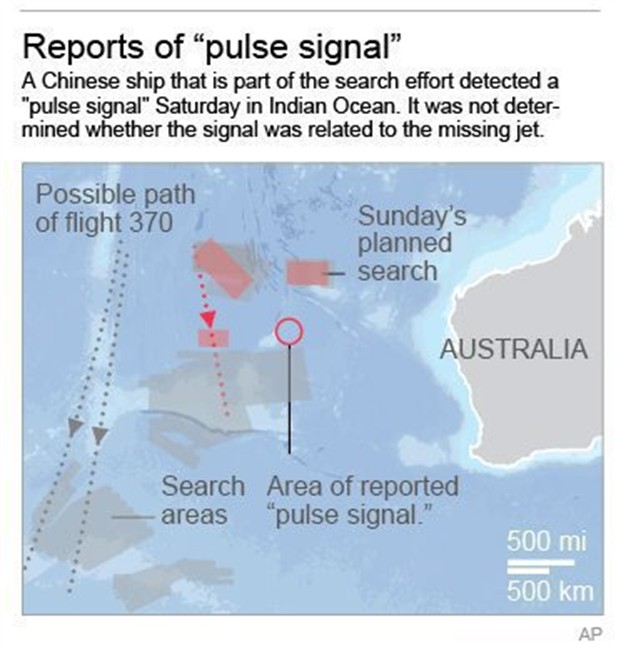 Map shows search areas for missing Malaysia Airlines missing jet.