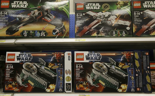 In this Thursday, Nov. 28, 2013, file photo, Star Wars Lego toys are displayed at a Target Store in Colma, Calif.
