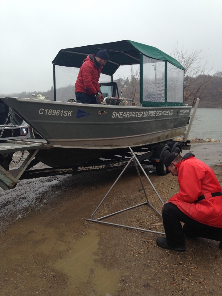 Police and fire, along with Shearwater River Cruises search the South Saskatchewan River for Myles MacIntosh who went missing February 2014.