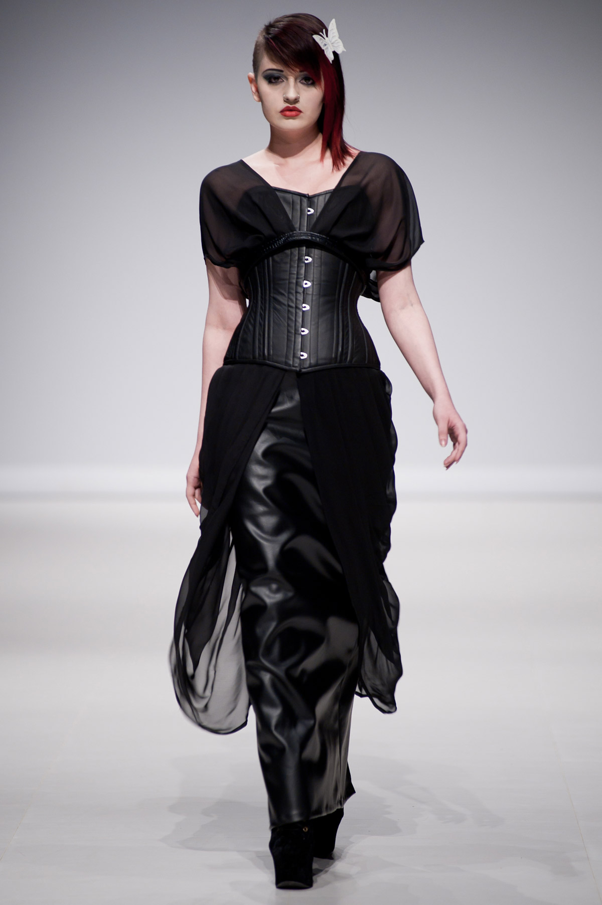 Tues. April 22, 2014: Starkers Corsetry sent a troop of models down the FAT 2014 runway, outfitted in wares with a decidedly tech-minded edge.