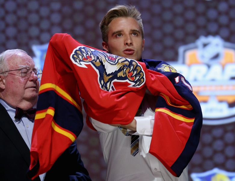 Aaron Ekblad is selected first overall by the Florida Panthers in the first round of the 2014 NHL Draft at the Wells Fargo Center on June 27, 2014 in Philadelphia, Pennsylvania. (Photo by Bruce Bennett/Getty Images).
