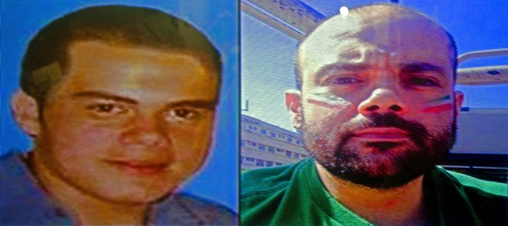 View of a screen displaying images of Fernando Sanchez Arellano, aka "El Ingeniero" and alleged member of the drug cartel Arellano Felix, during the press conference announcing his detention, in Mexico City on June 24, 2014.