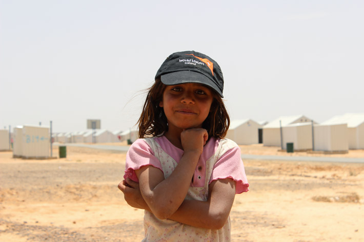 A young Syrian refugee poses in Azraq Camp, Jordan, on May 21, 2014.