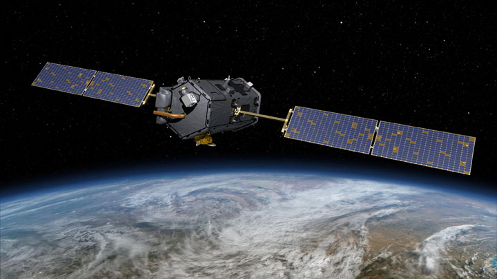 An artist's concept of NASA'sOrbiting Carbon Observatory (OCO)-2. 