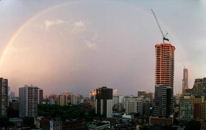 A photo of the rainbow during the WorldPride closing ceremony.