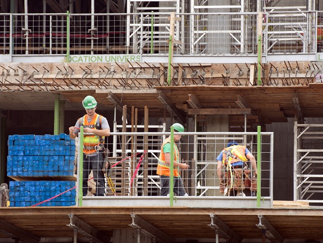 Construction workers hard at work in Montreal.