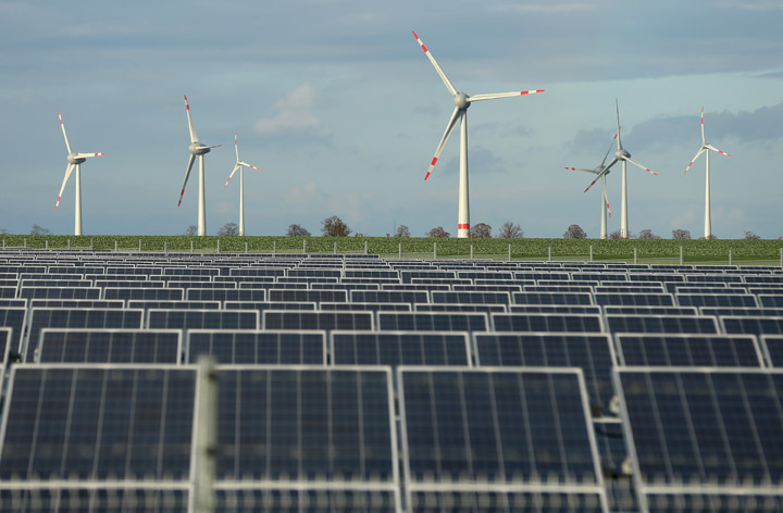 Wind turbines and solar panels