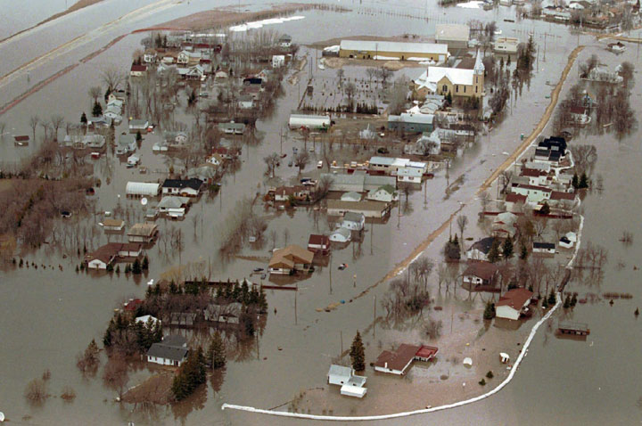 The flooded town of Ste. Agathe, Man., is shown in this aerial view taken on April 30, 1997.