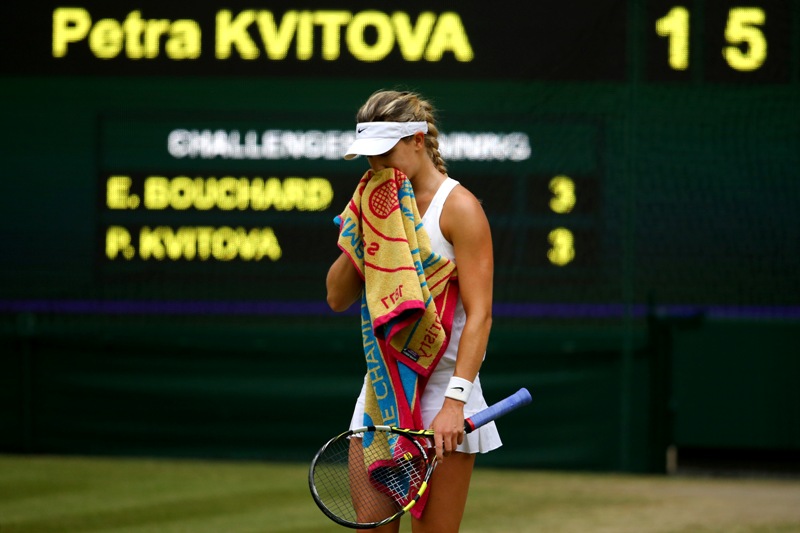 Eugenie Bouchard of Canada stands dejected during the Ladies’ Singles final match against Petra Kvitova of Czech Republic on day twelve of the Wimbledon Lawn Tennis Championships at the All England Lawn Tennis and Croquet Club on July 5, 2014 in London, England. (Photo by Al Bello/Getty Images)