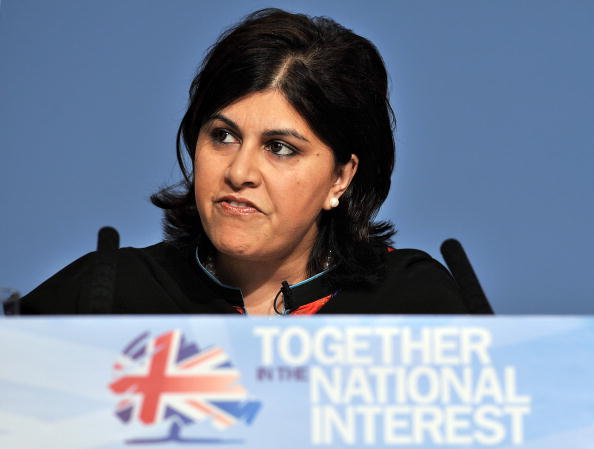 Sayeeda Warsi delivers a speech during the first day of the Conservative conference at the International Convention Centre in Birmingham, central England, on October 3, 2010.