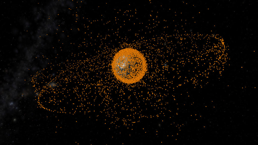 An artist’s impression of space debris objects in orbit. Though the debris is not to scale, it shows you just how much is in orbit around our planet.