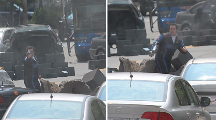 Josh Gad in a scene for ‘Pixels’ in downtown Toronto on Aug. 4, 2014.