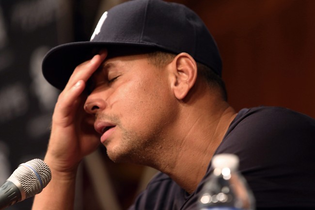 In this Aug. 5, 2013 file photo, New York Yankees' Alex Rodriguez talks during a news conference before the Yankees played the Chicago White Sox in a baseball game at US Cellular Field in Chicago.