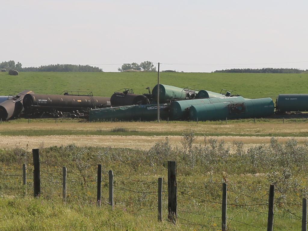 Emergency crews responded to a train fire and derailment west of Moose Jaw Monday afternoon.