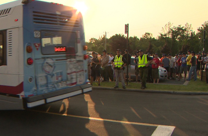 Municipal workers frustrated with Bill 3 used the opening ceremonies of the Quebec Games to make a point about pensions on Friday, August 1, 2014.