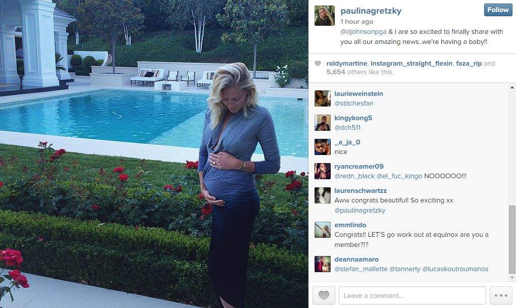 Paulina Gretzky’s pregnancy announcement on Instagram Tuesday evening.