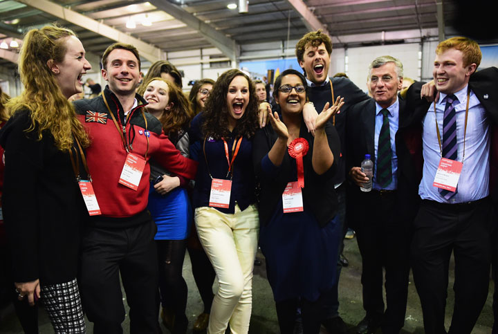 ‘Better Together’ supporters react to count results at the Ingleston Hall on September 19, 2014 in Edinburgh, Scotland.