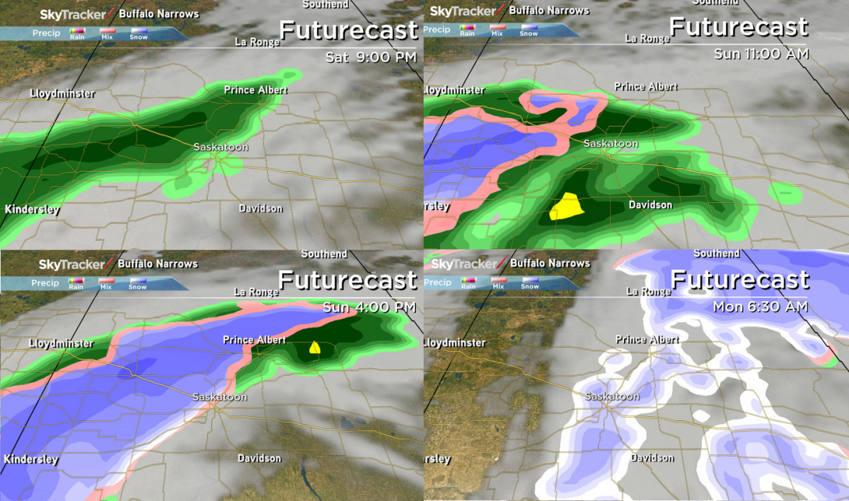 Timeline: Precipitation potent system swings through the province Sunday.