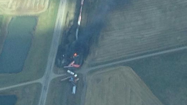 Aerial view of the CN train derailment on Oct. 7, 2014 east of Saskatoon.