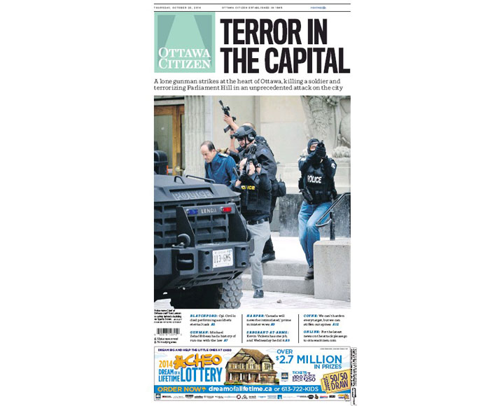 PHOTOS: Newspaper front pages day after Ottawa came under attack - image