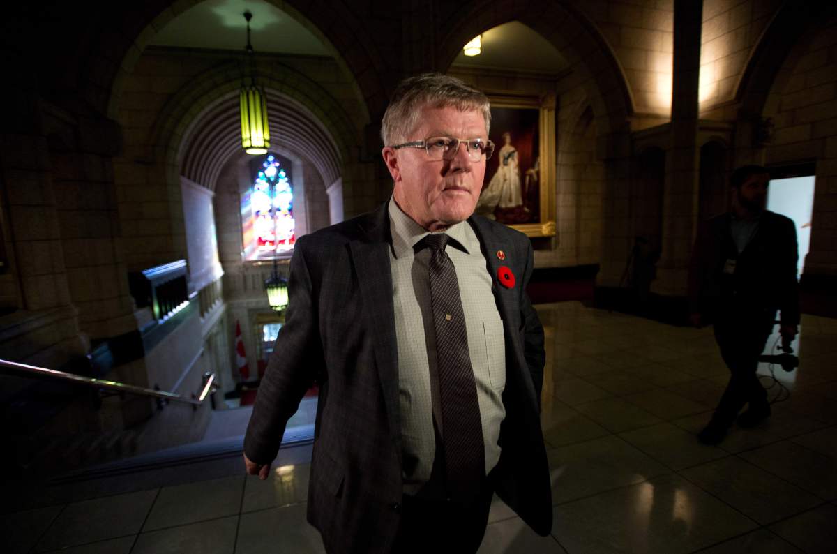Conservative Sen. Don Plett arrives to the Senate on Parliament Hill in Ottawa on Monday, October 28, 2013. THE CANADIAN PRESS/Sean Kilpatrick.