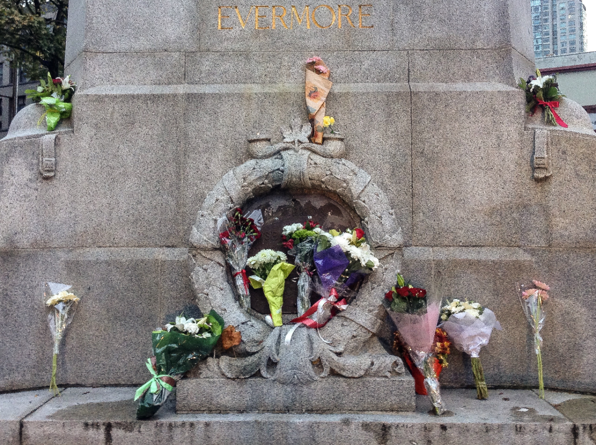 Flowers at the Vancouver Cenotaph on Friday.