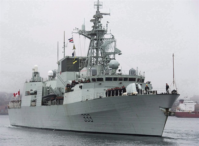 HMCS Toronto heads out of the Halifax harbour on Jan.14, 2013. 