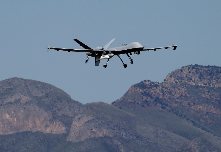 A U.S. Customs and Border Patrol drone aircraft lifts off, Wednesday, Sept 24, 2014 at Ft. Huachuca in Sierra Vista, Ariz. 
