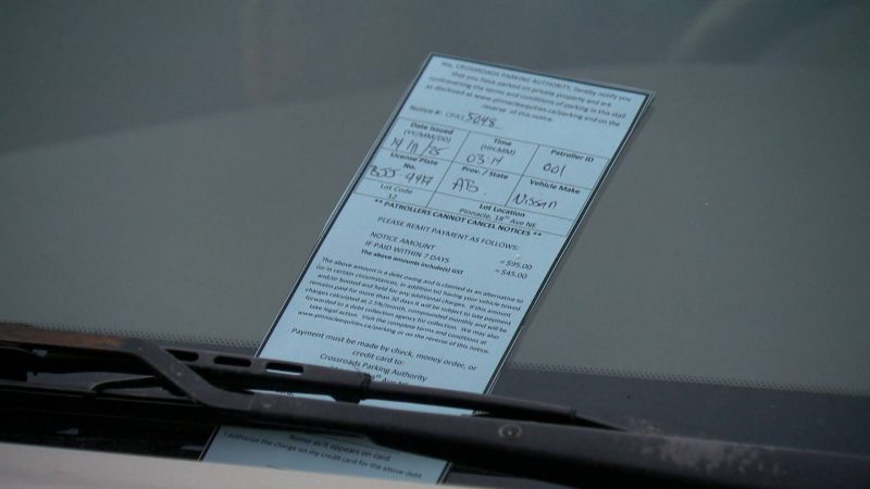 A parking ticket left on a driver's windshield.