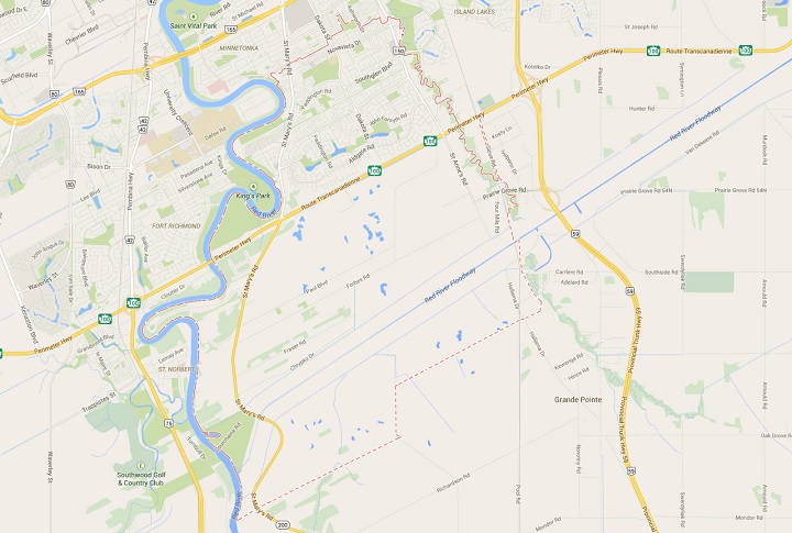 Postal code R2N outlined here is one of two scheduled to make the change to community mailboxes in 2015. Credit Google Maps.
