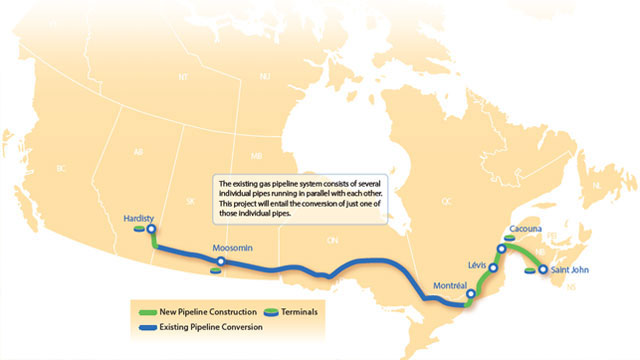 The proposed Energy East pipeline route.
