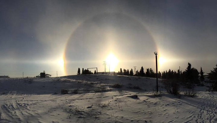 Nov 18: Edward Benoanie captured sun dogs captured in this picture taken at Wollaston Lake.