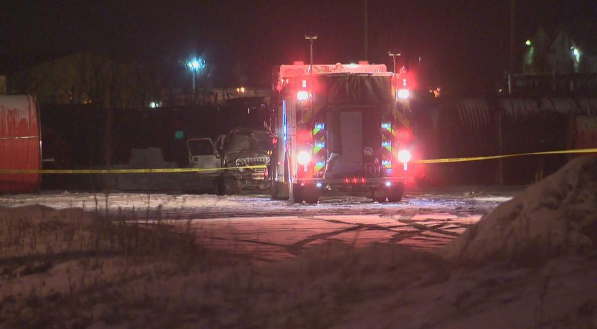 Firefighters in Strathcona County battle a blaze at the Northern Bear Golf Course.