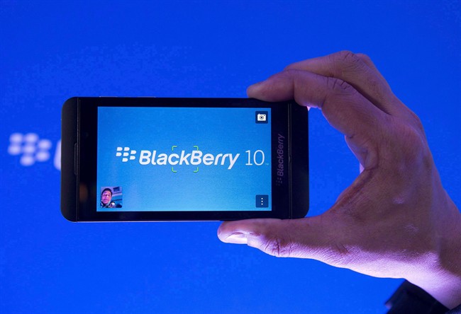 A BlackBerry Z10 is shown during the launch of the company's new smartphones in Toronto on Jan. 30, 2013.