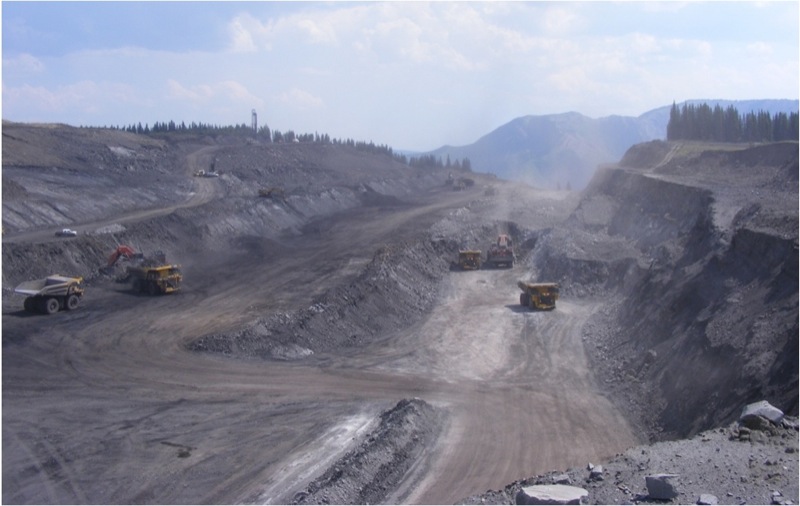 An open pit mine at the  Grande Cache  Coal mine in northwestern Alberta. 