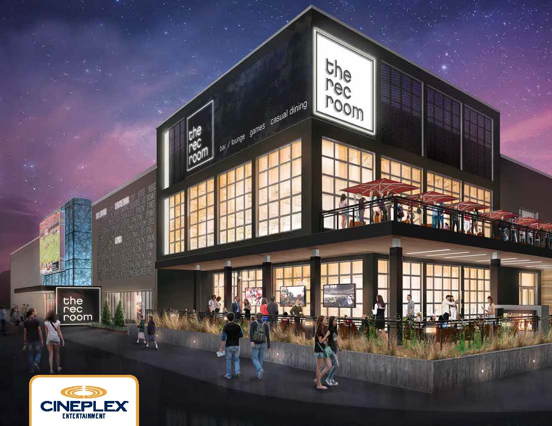 Rendering of The Rec Room  concept being launched by Cineplex Entertainment. 