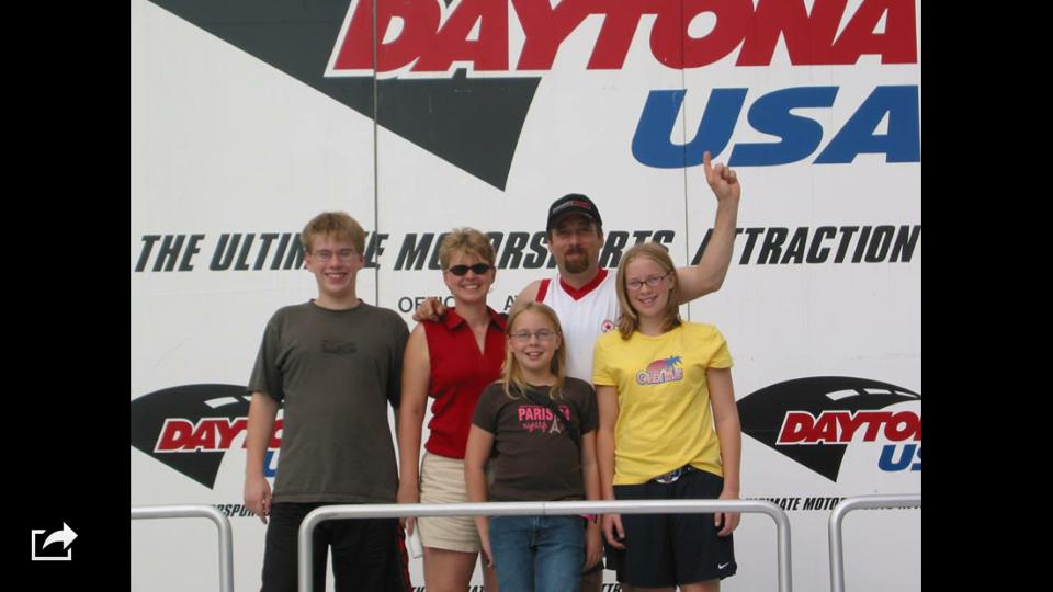 A young Sarah Cornett-Ching at the Daytona Speedway with her family.